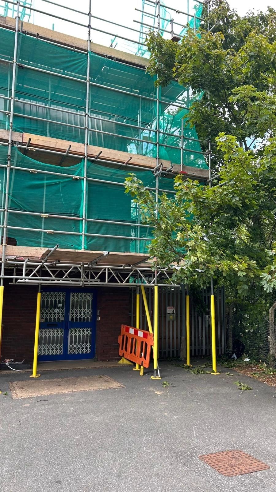 Scaffolding with green safety netting